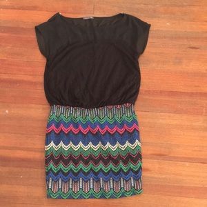 Dress with mesh top and sparkly, textured skirt